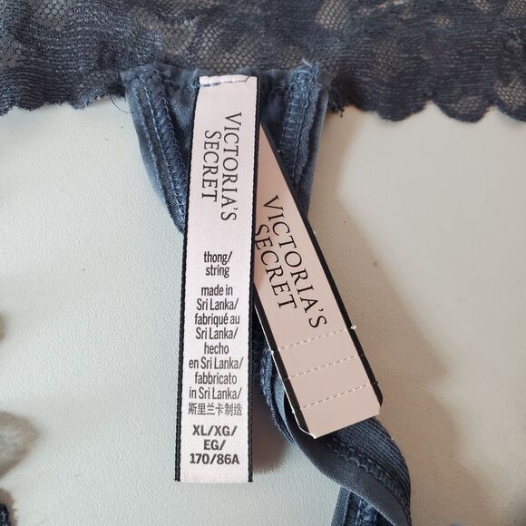 NEW True Vintage Victoria Secret Low Rise Thong Sz XL Lace Cotton Dark Gray - Picture 3 of 6